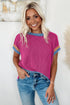 Retro Vibe Contrast Trim Corded Knit Short Sleeve Top